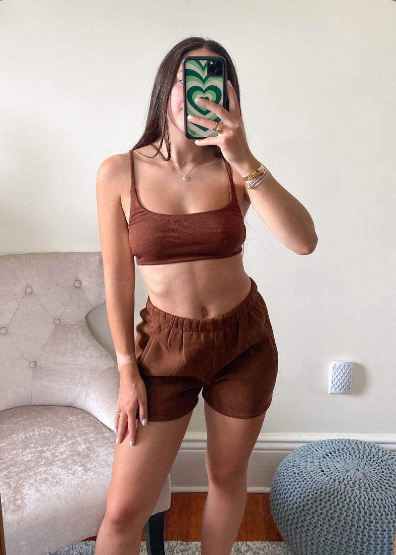 melinda sweat shorts in brown